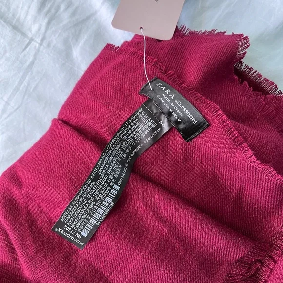 BNWT Zara Red Burgundy Cranberry Large Soft Blanket Scarf - Picture 4 of 4